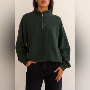 Brandy Melville Missy Oversized Quarter Zip Crewneck Sweatshirt Dark Green